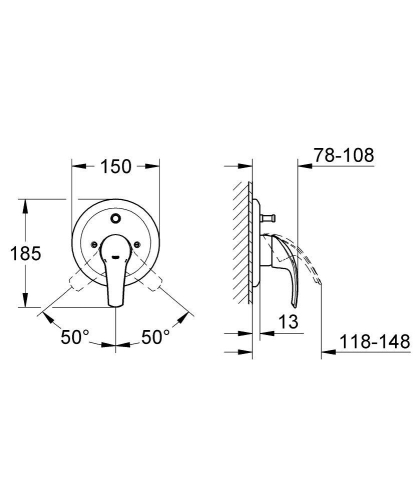 Grohe Eurosmart Divertörlü Dış Ayna Volan Grubu Tek Kollu Banyo Bataryası 19450001 - Thumbnail