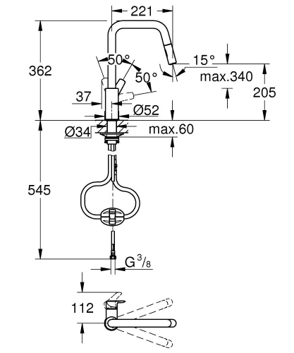 Grohe Eurosmart Eviye Bataryası 2 Akışlı SuperSteel - 30619DC0 - Thumbnail