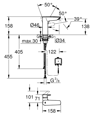 Grohe Eurosmart Fotoselli/Manuel Lavabo Bataryası M-Boyut Mat Siyah - 239752433 - Thumbnail