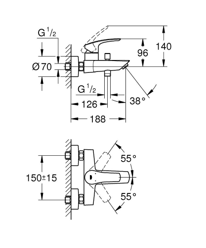 Grohe Eurosmart Tek Kumandalı Banyo Bataryası 1/2 Mat Siyah - 333002433 - Thumbnail