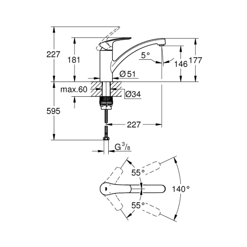 Grohe Eurosmart Tek Kumandalı Eviye Bataryası - 33281003 - Thumbnail