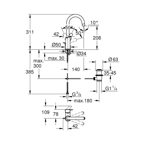 Grohe Eurosmart Tek Kumandalı Lavabo Bataryası 1/2L-Boyut - 23537003 - Thumbnail