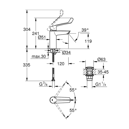 Grohe Eurosmart Tek Kumandalı Lavabo Bataryası M - Boyut - 23983003 - Thumbnail