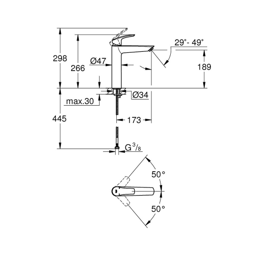 Grohe Eurosmart Tek Kumandalı Lavabo Bataryası Xl-Boyut - 23971003 - Thumbnail