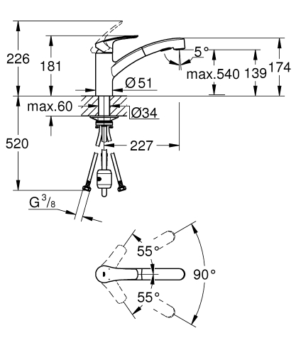 Grohe Eurosmart Tek Kumandalı Spiralli Eviye Bataryası - 303052431 - Thumbnail