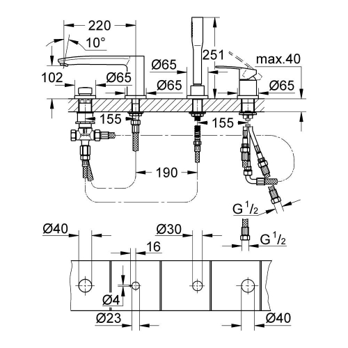 Grohe Eurostyle Cosmopolitan Dört Delikli Küvet Bataryası 23048003 - Thumbnail