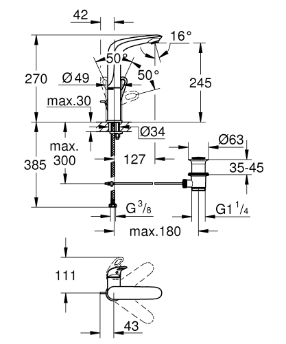 Grohe Lavabo Bataryası Eurostyle L-Boyut Krom - 23569003 - Thumbnail