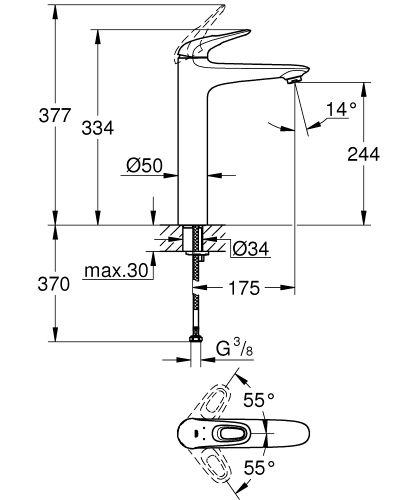 Grohe Çanak Lavabo Bataryası Eurostyle XL-Boyut Krom - 23570003 - Thumbnail