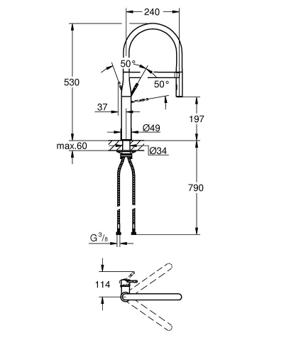 Grohe Eviye Bataryası Spiralli 2 Fonk Essence SuperSteel - 30503DC0 - Thumbnail