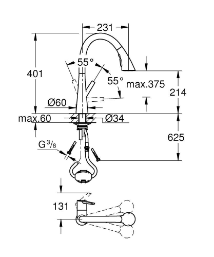 Grohe Eviye Bataryası Spiralli 2 Fonk. Zedra Super Steel - 32294DC2 - Thumbnail