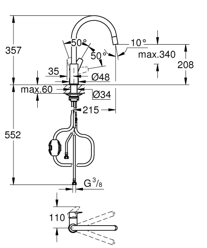 Grohe Eviye Bataryası Spiralli BauEdge - 30536000 - Thumbnail