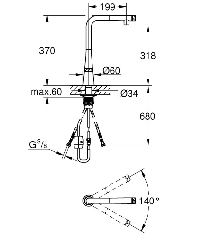 Grohe Eviye Bataryası Spiralli SmartControl Zedra Krom - 31593002 - Thumbnail