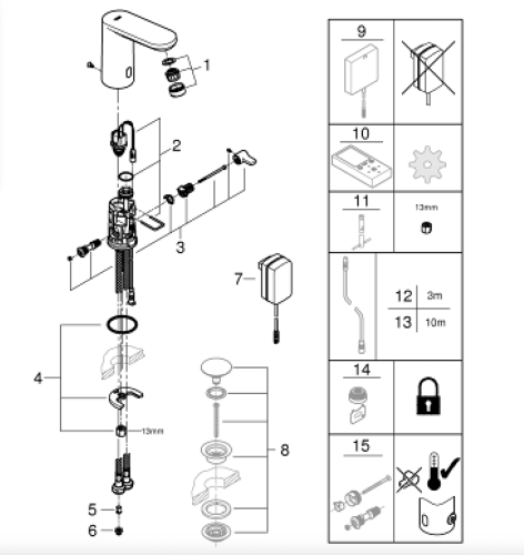 Grohe Fotoselli Lavabo Bataryası Elektrikli Çift Su Giriş Krom - 36325002 - Thumbnail