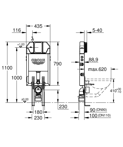 Grohe Gömme Rezervuar Uniset Pnömatik 89 mm Ayak Dahil - 39840000 - Thumbnail