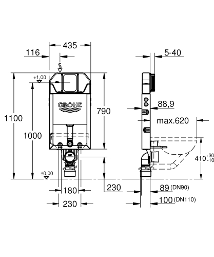 Grohe Gömme Rezervuar Uniset Pnömatik 89 cm Ayak Hariç - 39683000 - Thumbnail