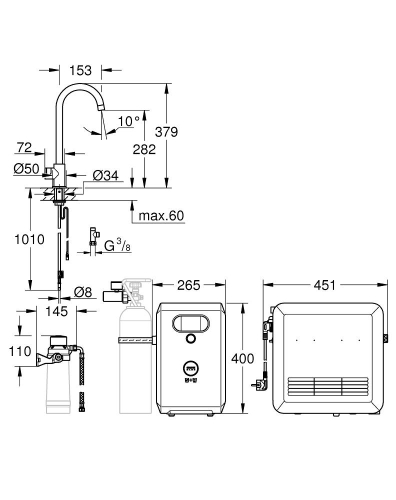 Grohe Blue Professional Arıtmalı İçme Suyu ve Soda Yapan Batarya Super Steel - 31302DC2 - Thumbnail