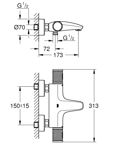 Grohe Grohtherm 1000 Termostatik Banyo Bataryası Krom - 34779000 - Thumbnail