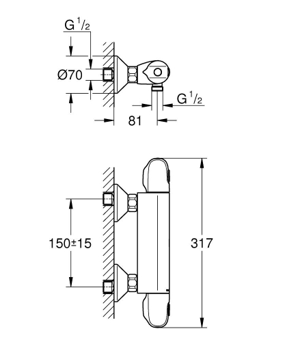 Grohe Grohtherm 1000 Termostatik Duş Bataryası Mat Siyah - 348142433 - Thumbnail