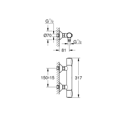 Grohe Grohtherm 500 Termostatik Duş Bataryası - 34793000 - Thumbnail