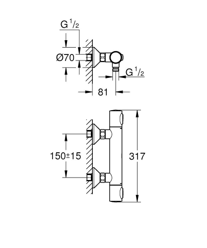 Grohe Grohtherm 500 Termostatik Duş Bataryası Mat Siyah - 347932430 - Thumbnail