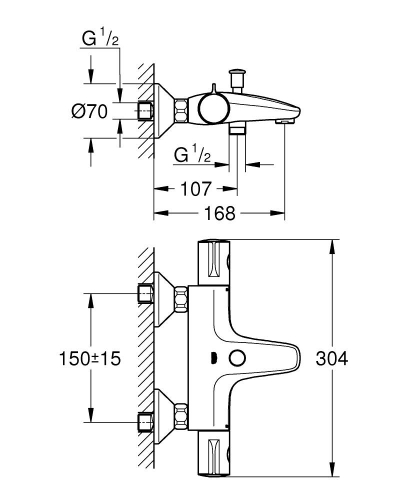 Grohe Grohtherm 800 Termostatik Banyo Bataryası - 1022032430 - Thumbnail