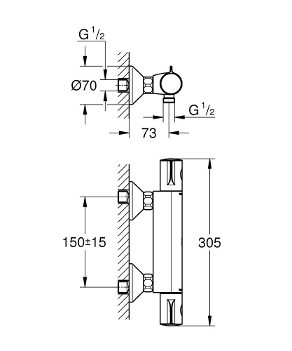 Grohe Grohtherm 800 Termostatik Duş Bataryası - 1022022430 - Thumbnail