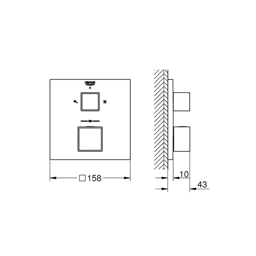 Grohe Grohtherm Cube Termostatik Banyo Duş Bataryası 2 çıkışlı divertörlü Brushed Hard Graphite - 24154AL0 - Thumbnail