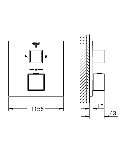 Grohe Grohtherm Cube Termostatik Banyo Duş Bataryası 2 çıkışlı divertörlü- 24154000 - Thumbnail