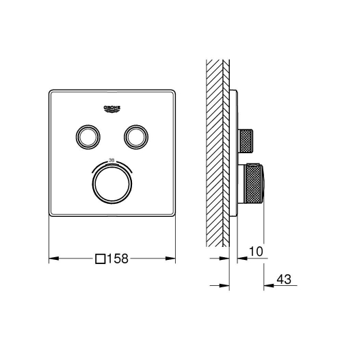 Grohe Grohtherm Smartcontrol Çift Valfli Akış Kontrollü, Ankastre Termostatik Duş Bataryası Brushed Hard Graphite -29124AL0 - Thumbnail