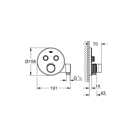 Grohe Grohtherm Smartcontrol Çift Valfli Akış Kontrollü, Ankastre Termostatik Duş Bataryası, Entegre Duş Kolu İle - 29120000 - Thumbnail