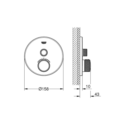 Grohe Grohtherm Smartcontrol Tek Valfli Akış Kontrollü, Ankastre Termostatik Duş Bataryası Brushed Cool Sunrise - 29118GN0 - Thumbnail