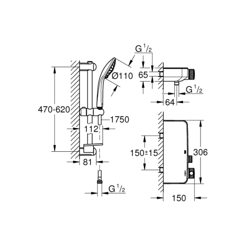 Grohe Grohtherm SmartControl Temostatik Bataryalı Duş Sistemi Krom – 34720000 - Thumbnail