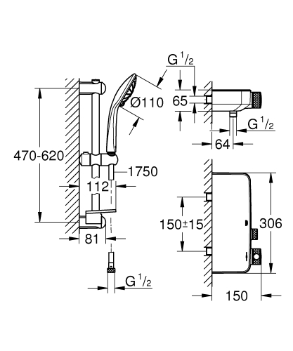 Grohe Grohtherm SmartControl Temostatik Bataryalı Duş Sistemi Krom – 34720000 - Thumbnail