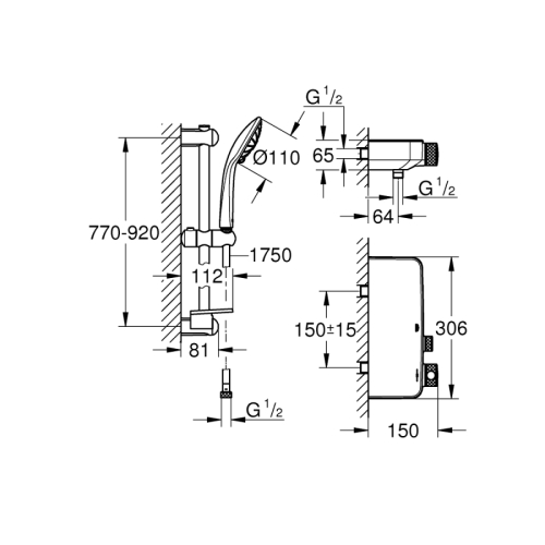 Grohe Grohtherm SmartControl Temostatik Bataryalı Duş Sistemi Krom – 34721000 - Thumbnail