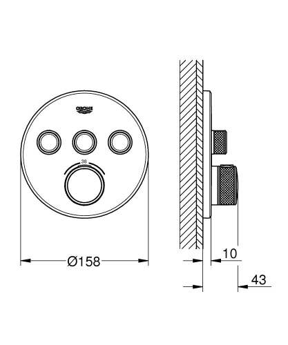 Grohe Grohtherm Smartcontrol Üç Yönlü Ankastre Termostatik Duş Bataryası Mat Siyah - 29508KF0 - Thumbnail