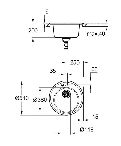 Grohe K200 Kuvars Kompozit Eviye 50 -C 51, Granit Siyah Rengi - 31656AP0 - Thumbnail