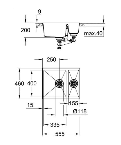 Grohe K500 Kuvars Kompozit Eviye 80 -C 116/50, Granit Gri Rengi - 31648AT0 - Thumbnail