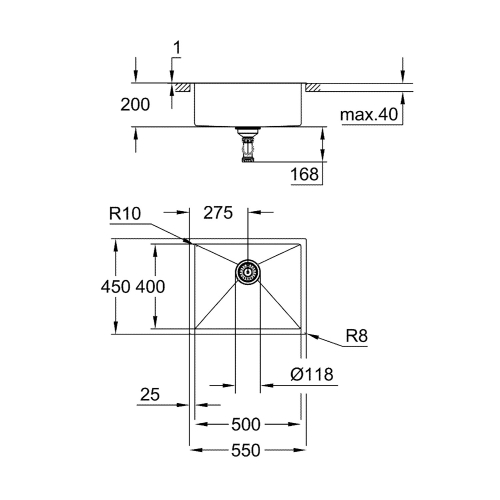 Grohe K700 P.Çelik Eviye 60-S 55/45 Paslanmaz Çelik - 31726SD0 - Thumbnail