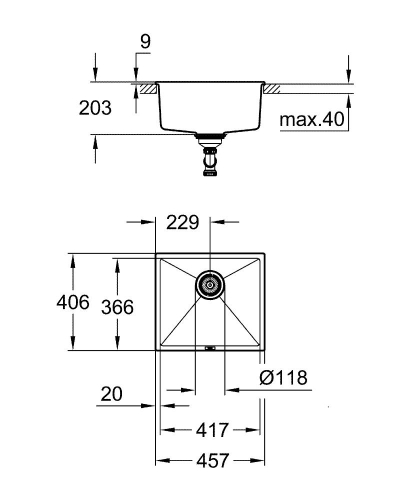 Grohe K700U Kuvars Kompozit Eviye 50 -C 45,7/40,6, Granit Siyah Rengi - 31653AP0 - Thumbnail