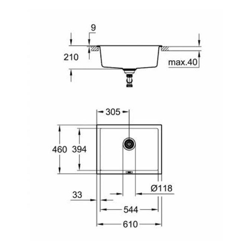 Grohe K700U Kuvars Kompozit Eviye 70 -C 61/45,7, Granit Siyah Rengi - 31655AP0 - Thumbnail