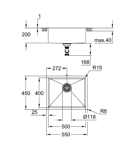 Grohe K700U Paslanmaz Çelik Eviye Paslanmaz Çelik - 31574SD1 - Thumbnail