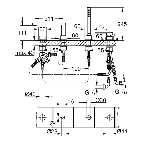 Grohe Küvet Bataryası 4 Delikli Plus Krom - 29307003 - Thumbnail