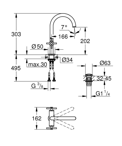 Grohe Lavabo Bataryası Atrio L-Boyut Cool Sunrise - 21144GL0 - Thumbnail