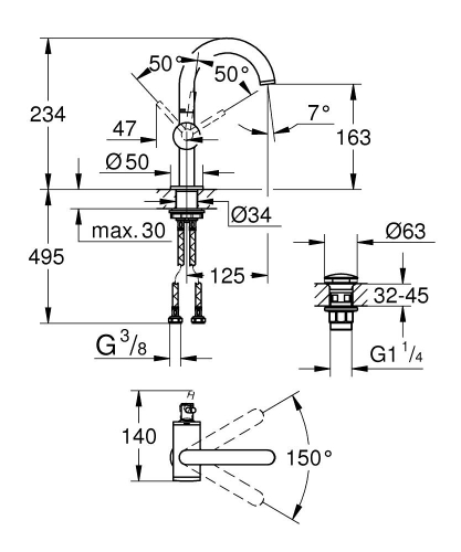 Grohe Lavabo Bataryası Atrio M Boyut - 24363000 - Thumbnail