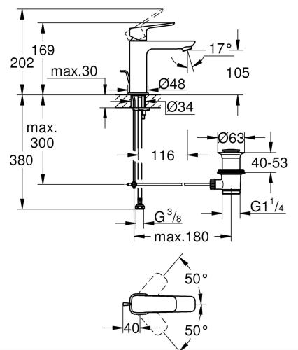 Grohe Lavabo Bataryası Cubeo M-Boyut Krom - 1017490000 - Thumbnail