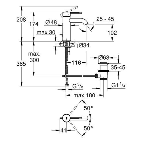 Grohe Lavabo Bataryası Essence S-Boyut Hard Graphite - 23589A01 - Thumbnail