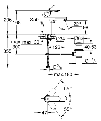 Grohe Lavabo Bataryası Eurosmart Cosm M-Boyut Siyah - 23325KW0 - Thumbnail