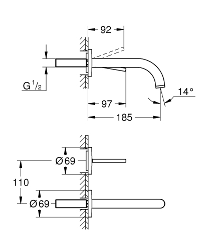 Grohe Lavabo Bataryası İki Delikli Duvardan Atrio Krom - 19287003 - Thumbnail