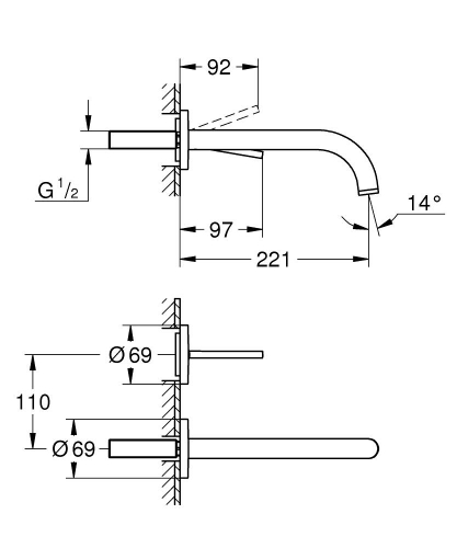 Grohe Lavabo Bataryası İki Delikli Duvardan Atrio Krom - 29406000 - Thumbnail