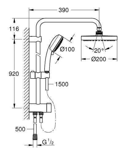 Grohe New Tempesta Cosmo. Sytem 200 Duvar Bağlantılı, Divertörlü Duş Sistemi-26453001 - Thumbnail